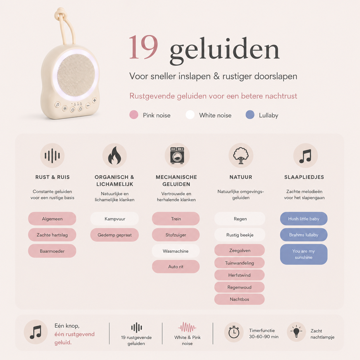 White Noise Baby & Pink Noise Machine Beige - Afbeelding 2