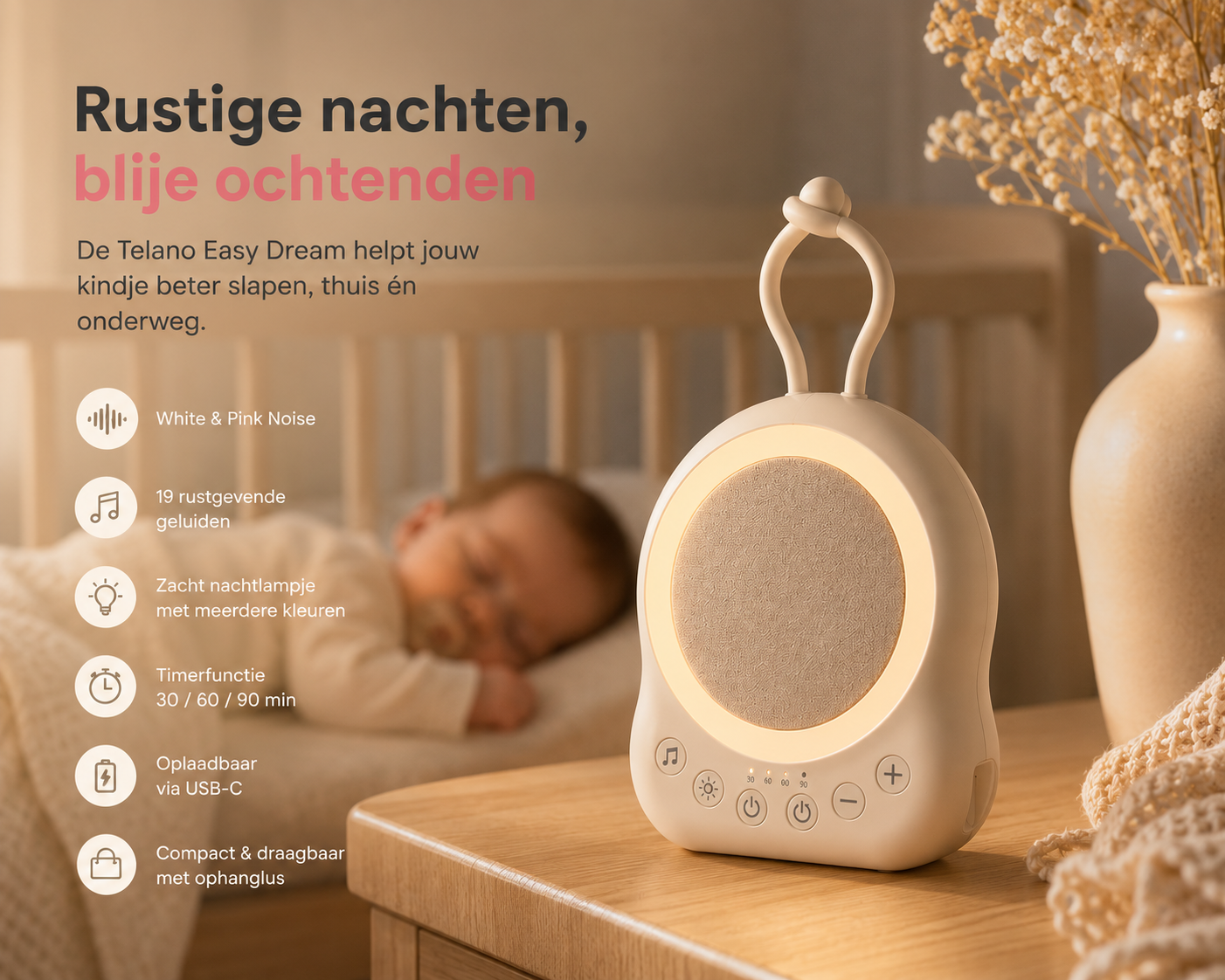 White Noise Baby & Pink Noise Machine Beige - Afbeelding 2