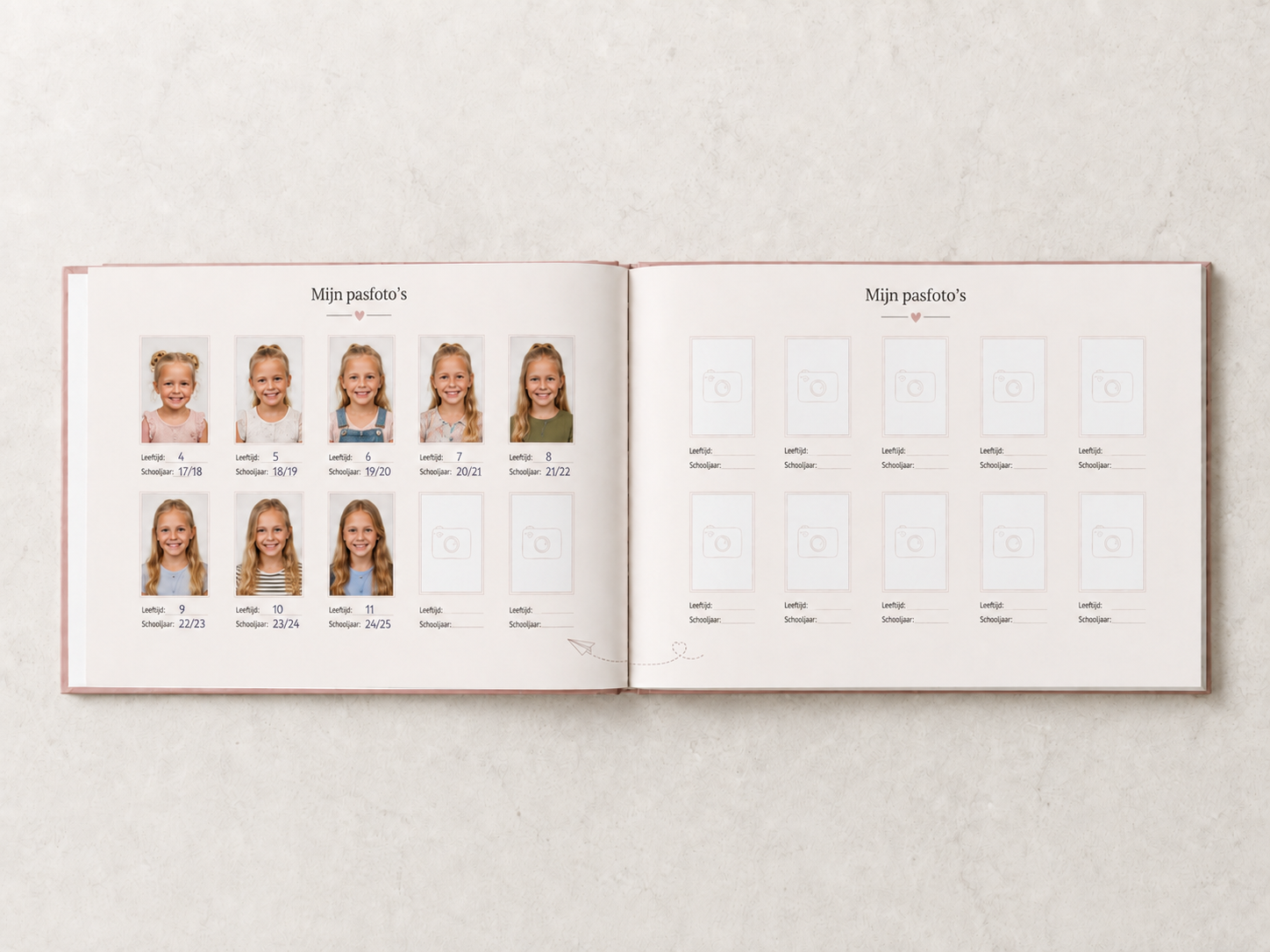 Schoolfotoboek pasfoto pagina