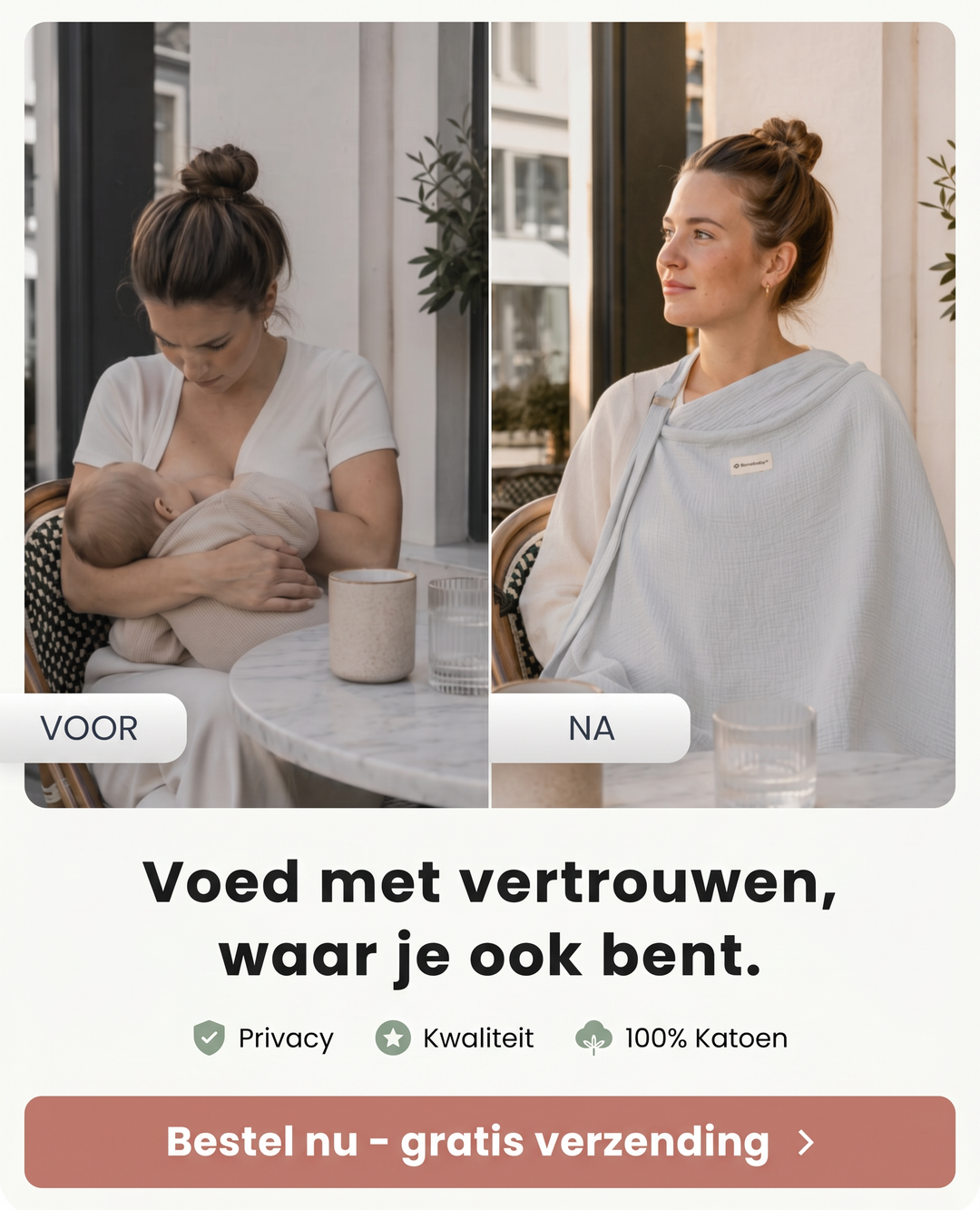 Sensibaby Borstvoedingsdoek Grijs 100% Dubbellaags Katoen - Afbeelding 4