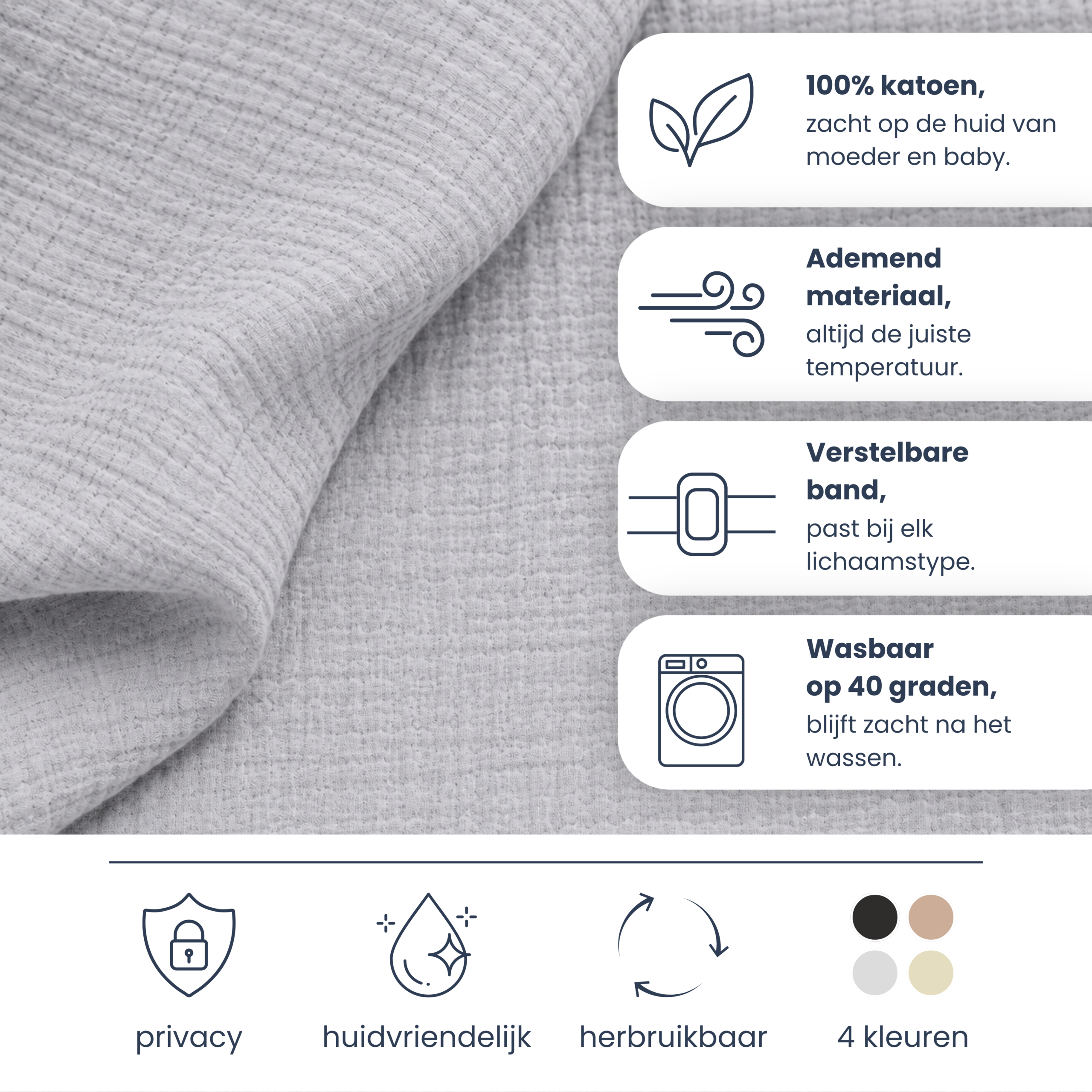 Sensibaby Borstvoedingsdoek Grijs 100% Dubbellaags Katoen - Afbeelding 7