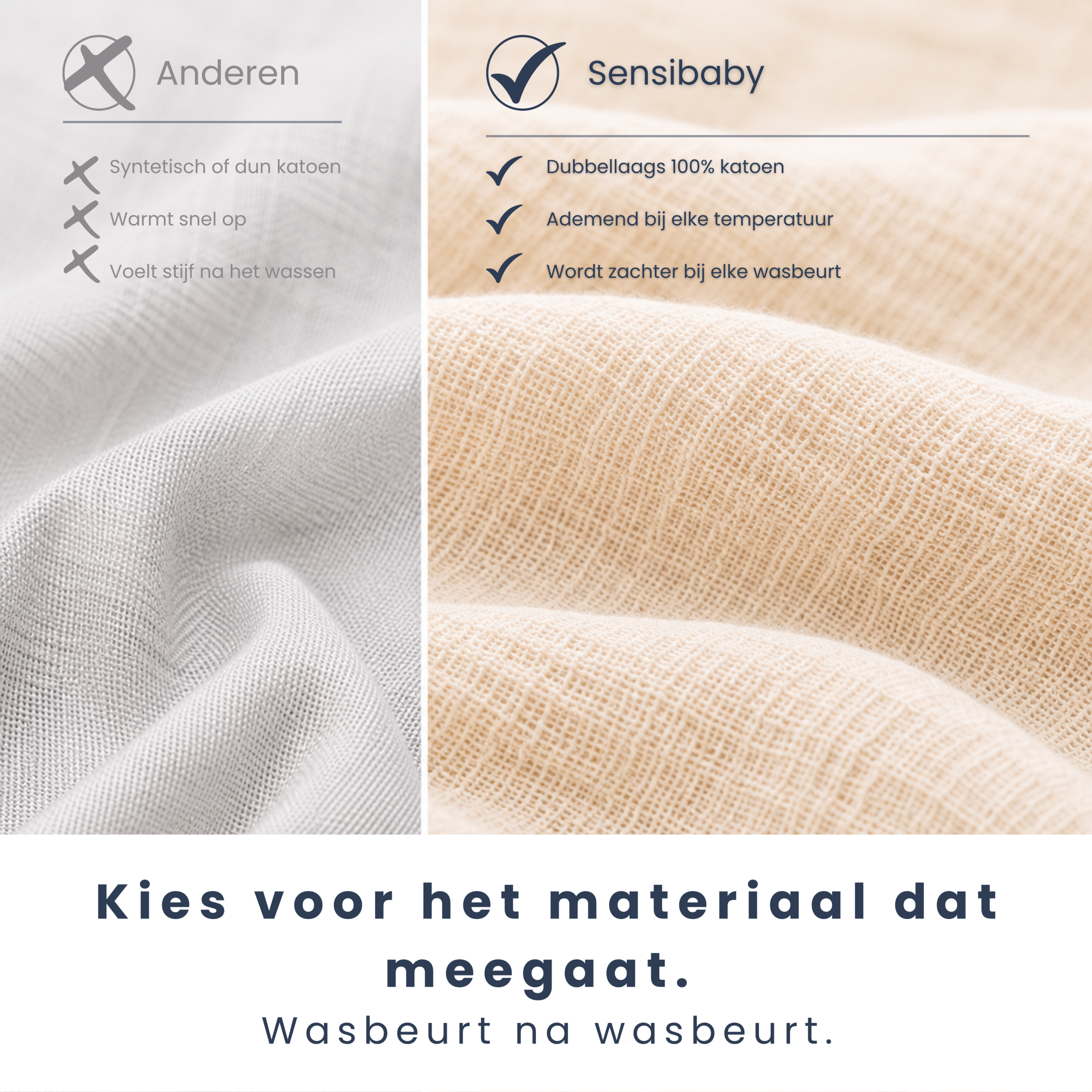 Sensibaby Borstvoedingsdoek Grijs 100% Dubbellaags Katoen - Afbeelding 2