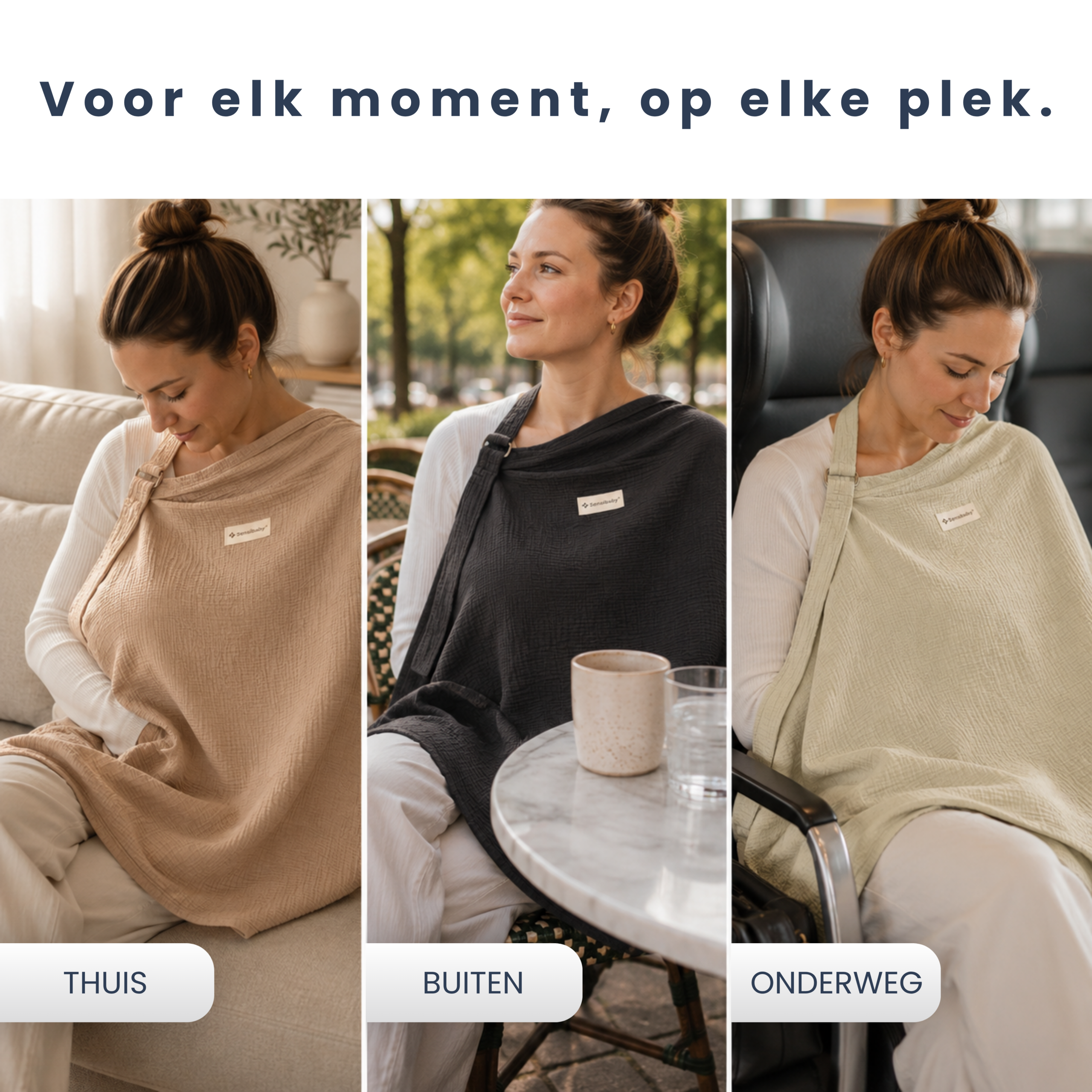Sensibaby Borstvoedingsdoek Grijs 100% Dubbellaags Katoen - Afbeelding 6